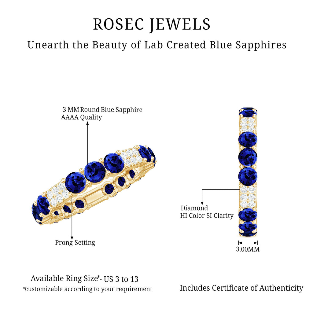 Created Blue Sapphire and Diamond Designer Eternity Band Ring