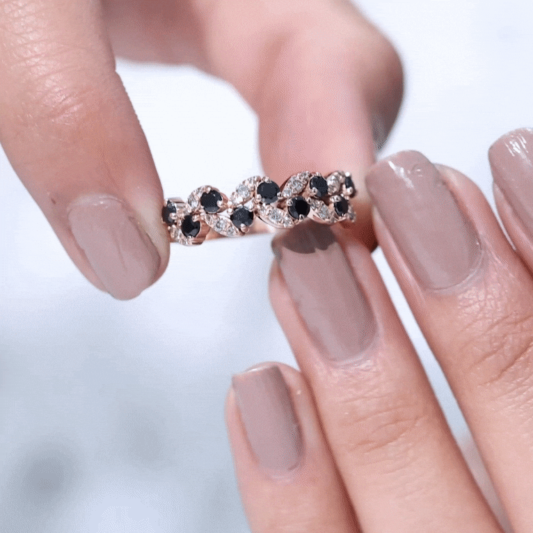 Created Black Diamond and Diamond Leaf Eternity Ring