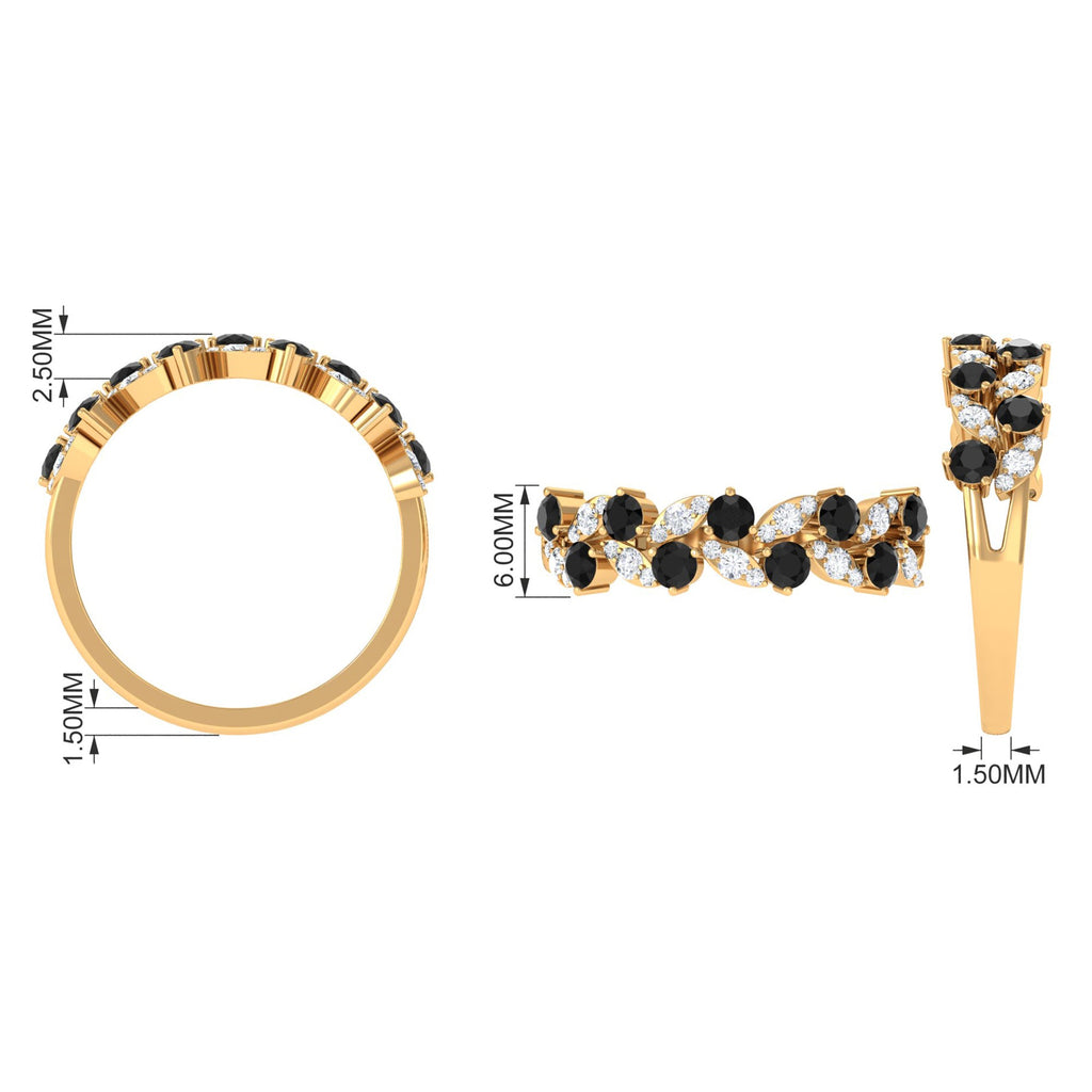 Created Black Diamond and Diamond Leaf Eternity Ring