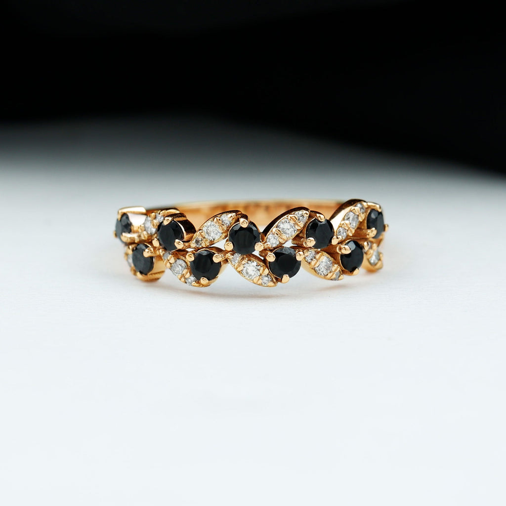 Created Black Diamond and Diamond Leaf Eternity Ring