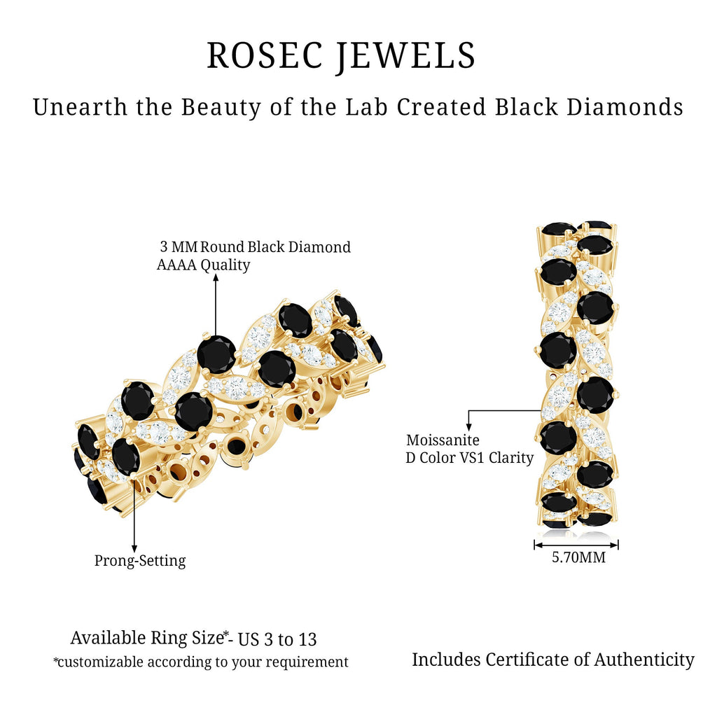 5 CT Created Black Diamond Leaf Eternity Ring with Moissanite