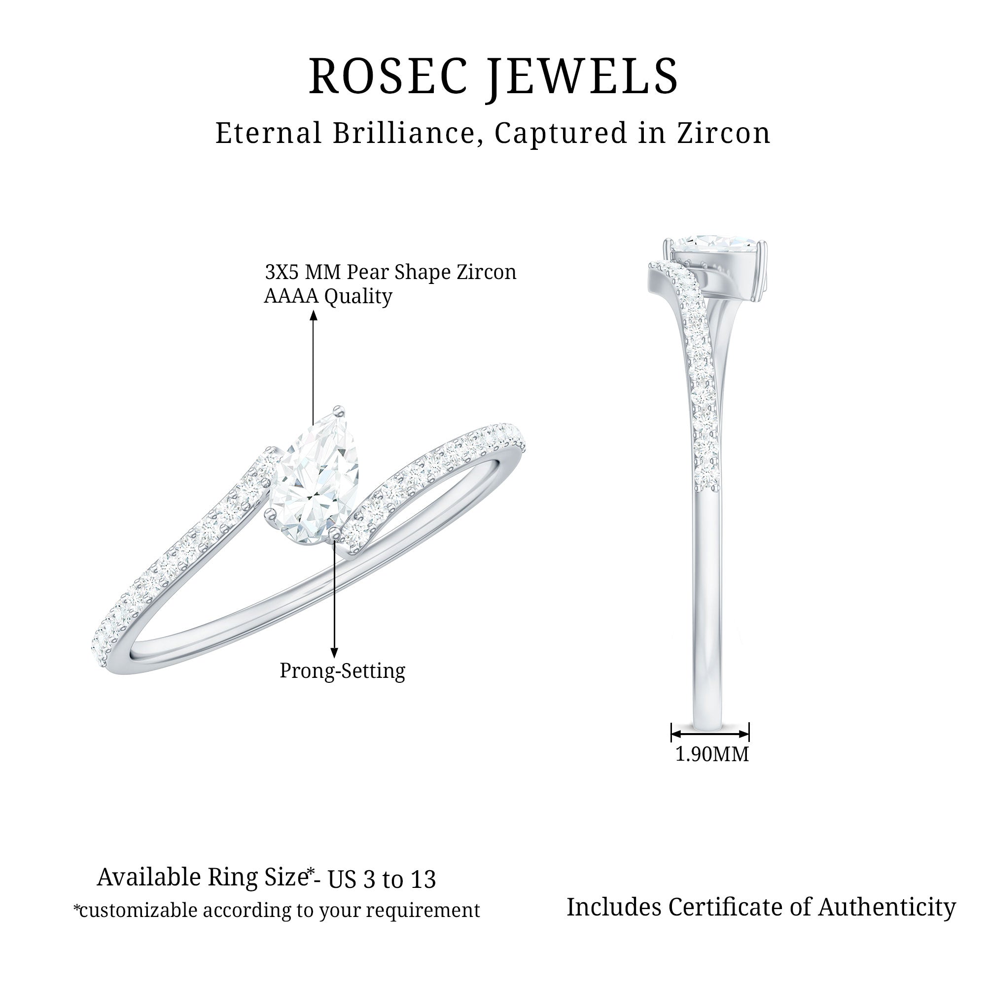 Tilted Pear Shape Simulated Diamond Bypass Promise Ring in Gold