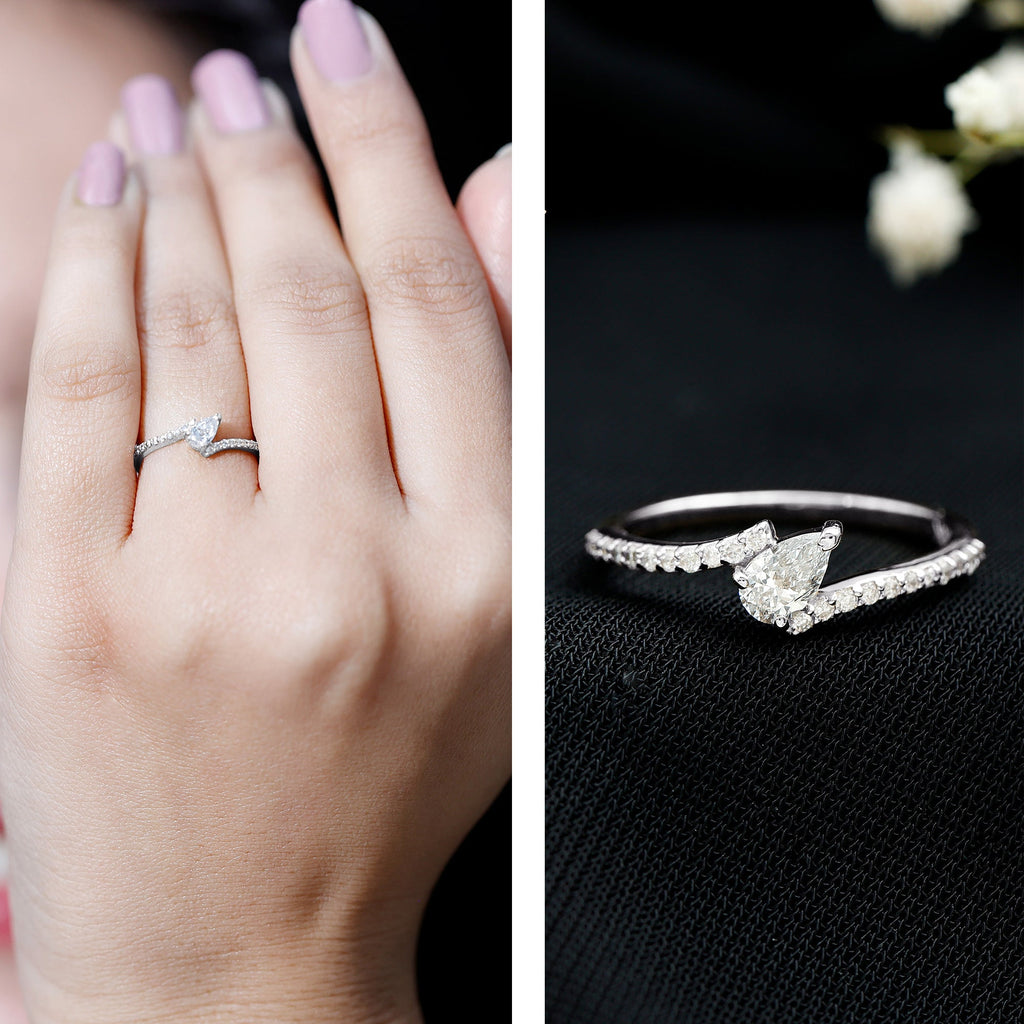 Tilted Pear Shape Simulated Diamond Bypass Promise Ring in Gold
