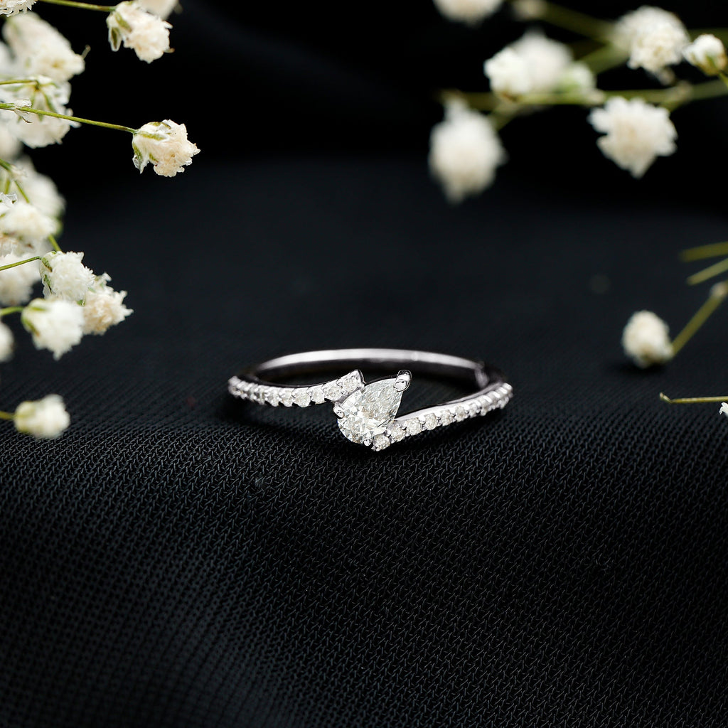 Tilted Pear Shape Simulated Diamond Bypass Promise Ring in Gold