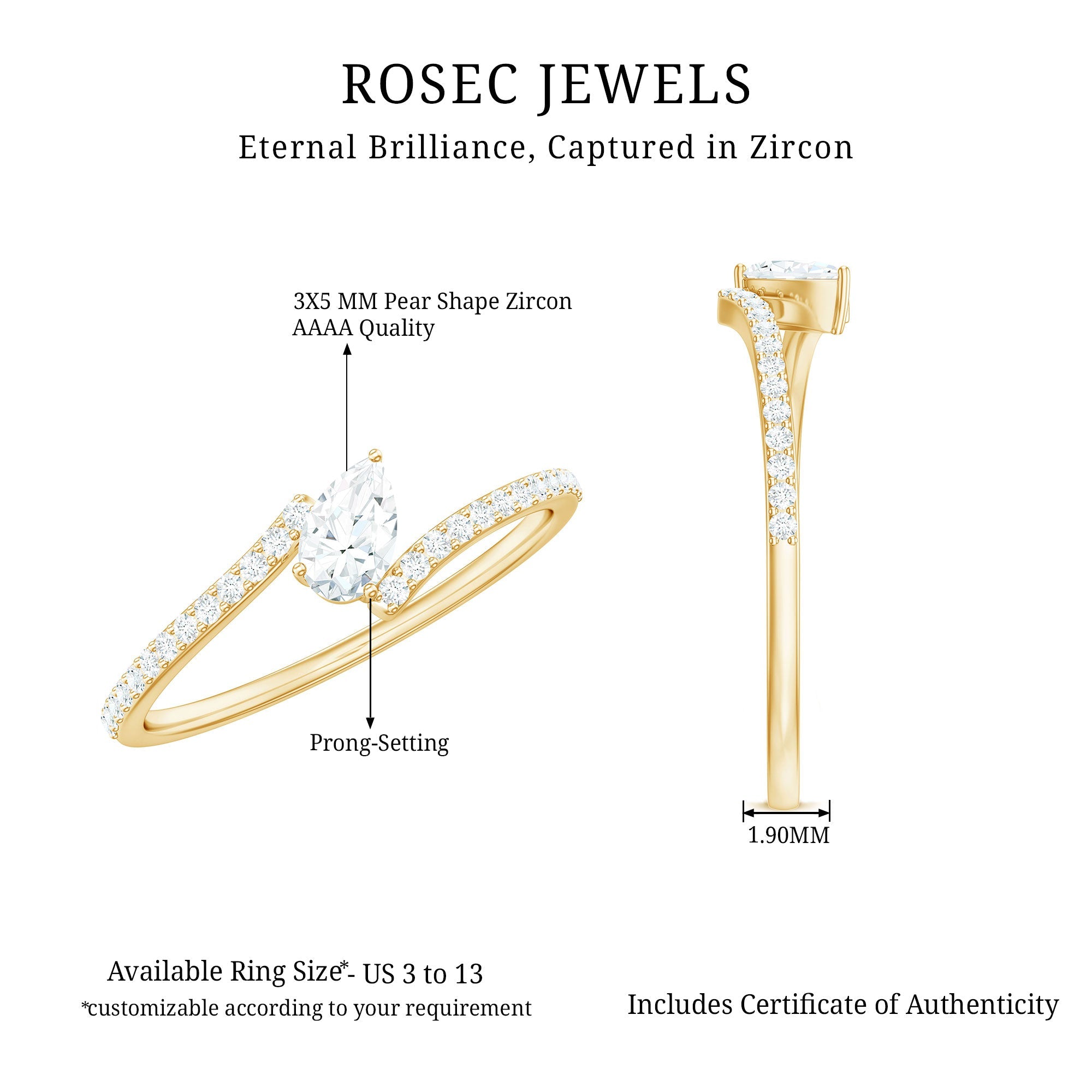 Tilted Pear Shape Simulated Diamond Bypass Promise Ring in Gold