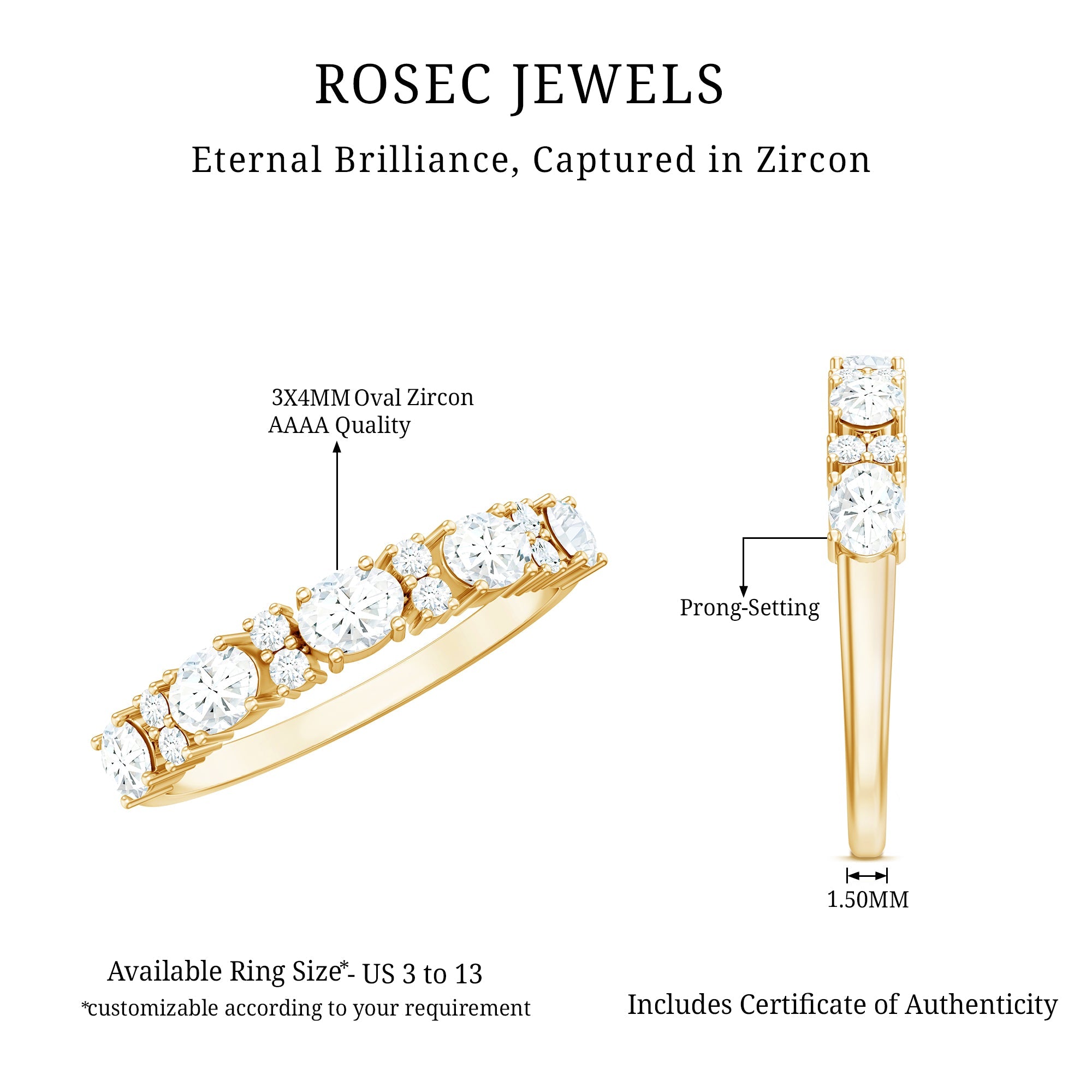 Oval and Round Zircon East West Half Eternity Ring in Gold