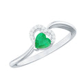 Certified Natural Emerald Heart Promise Ring with Diamond