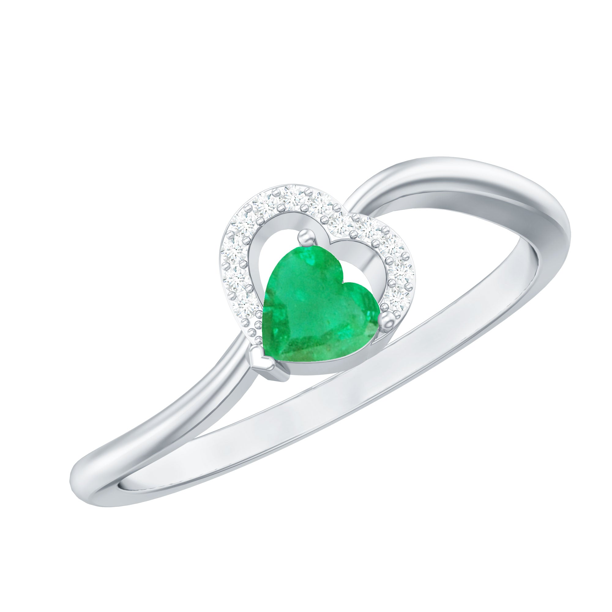 Certified Natural Emerald Heart Promise Ring with Diamond