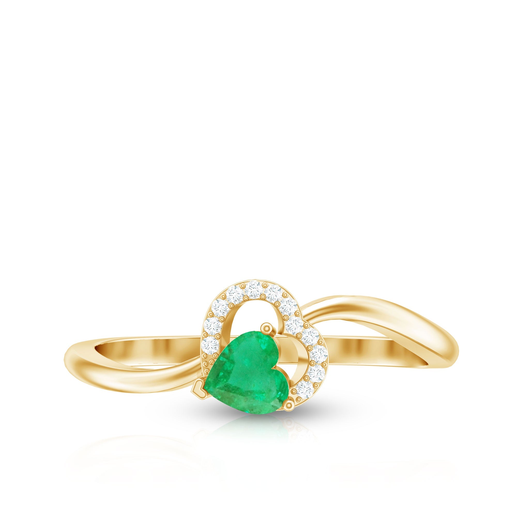 Certified Natural Emerald Heart Promise Ring with Diamond