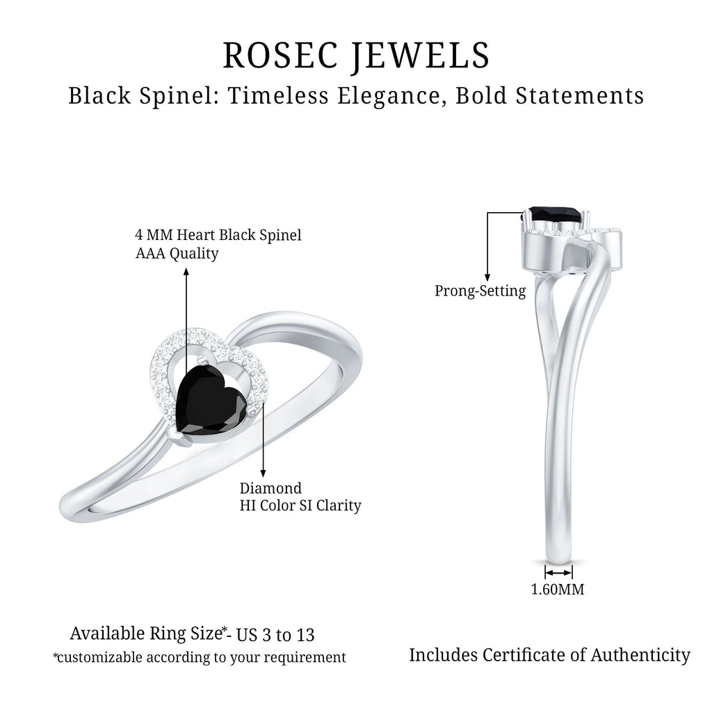 Natural Black Spinel Heart Promise Ring with Diamond