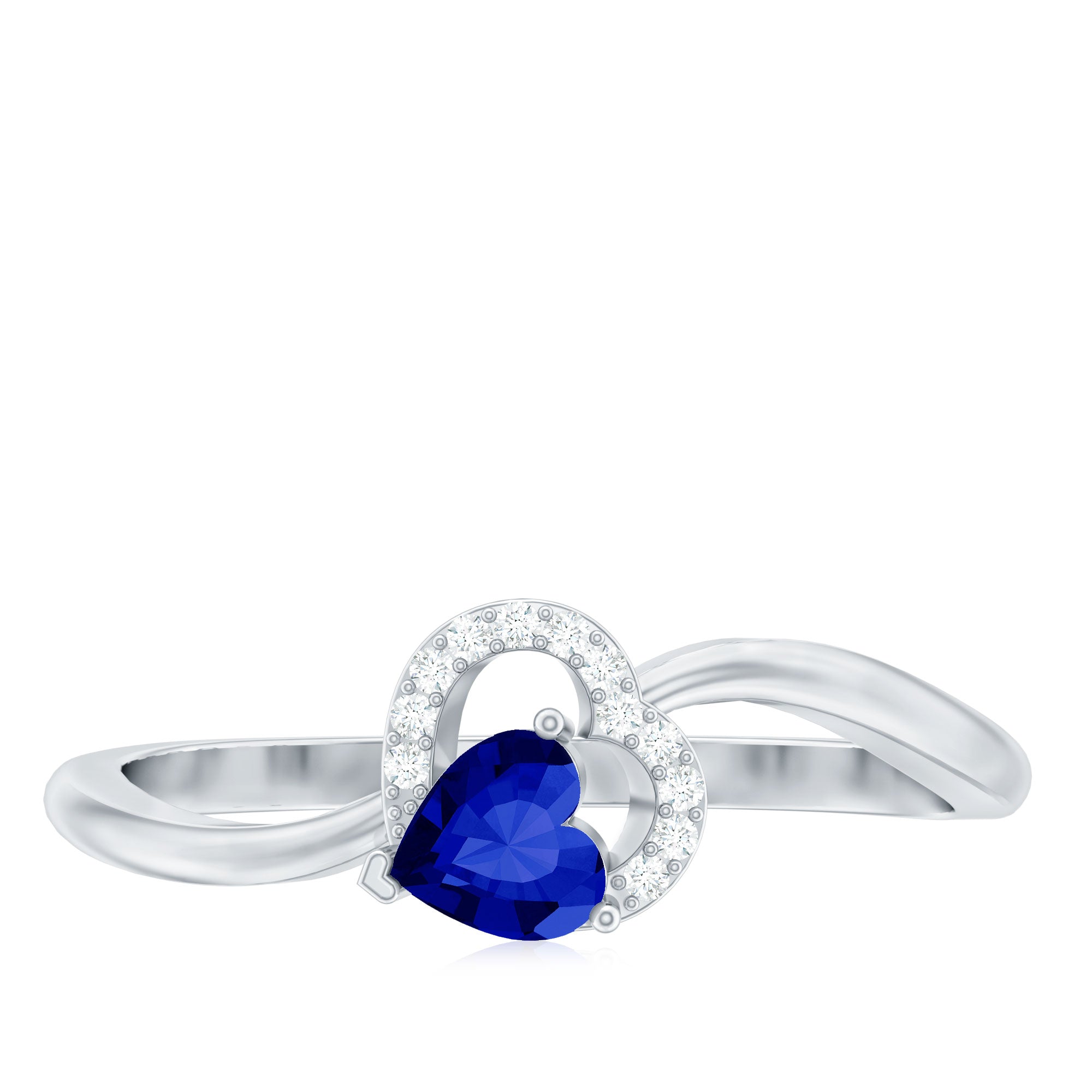 Heart Shape Created Blue Sapphire and Diamond Twisted Promise Ring