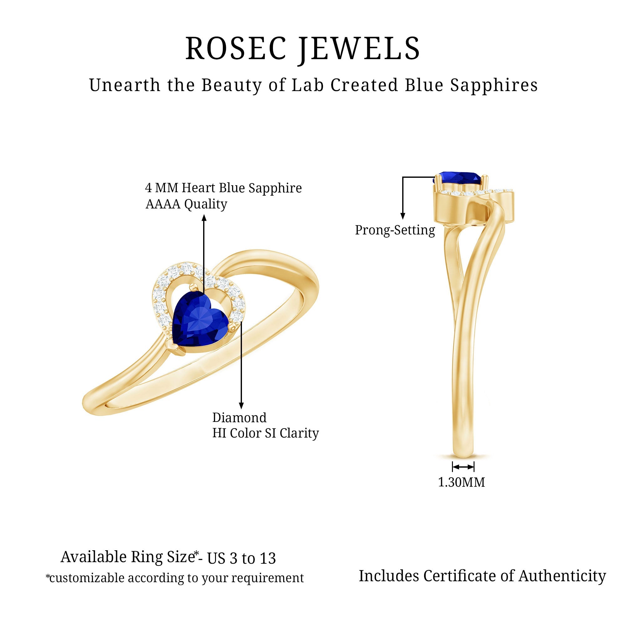 Heart Shape Created Blue Sapphire and Diamond Twisted Promise Ring