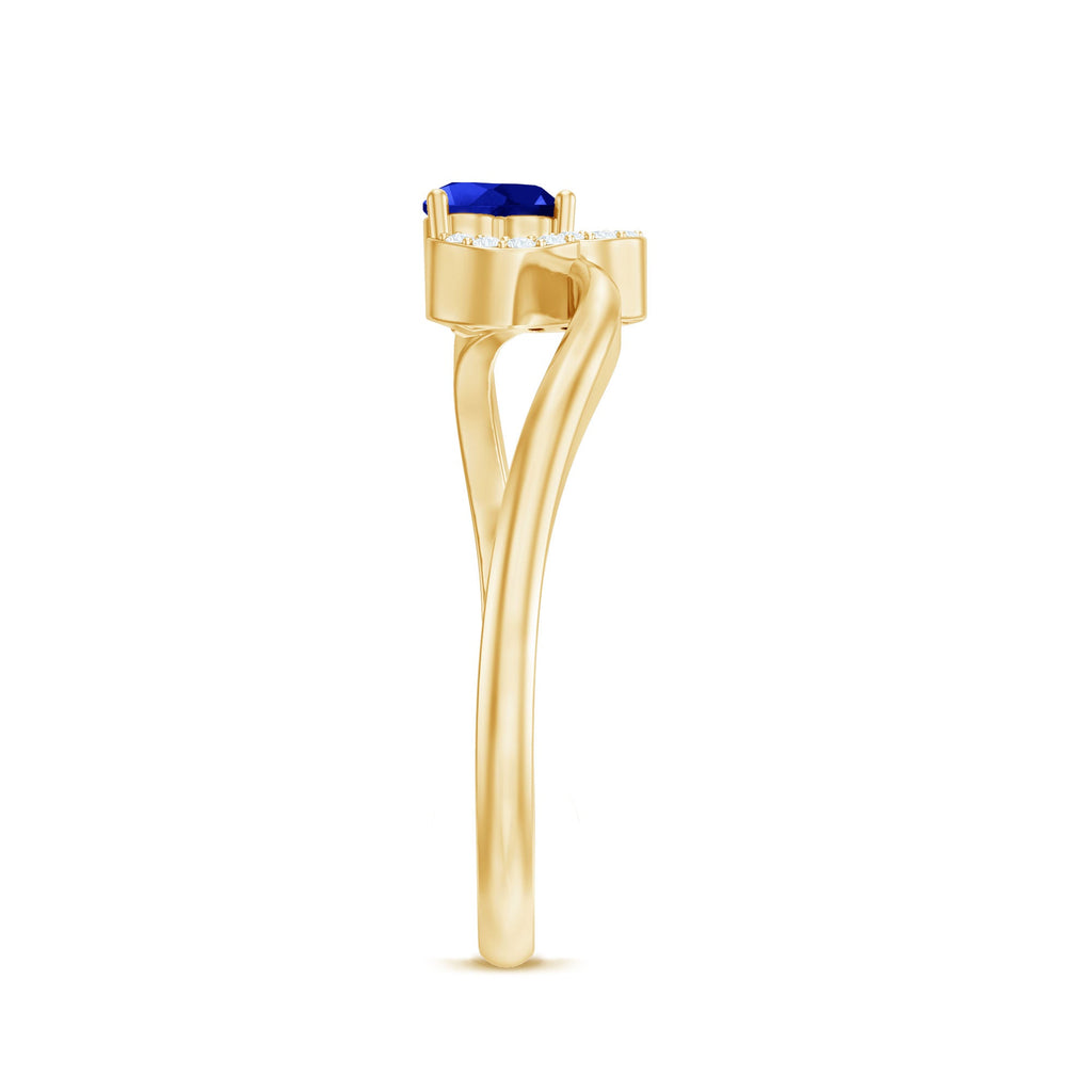 Heart Shape Created Blue Sapphire and Diamond Twisted Promise Ring
