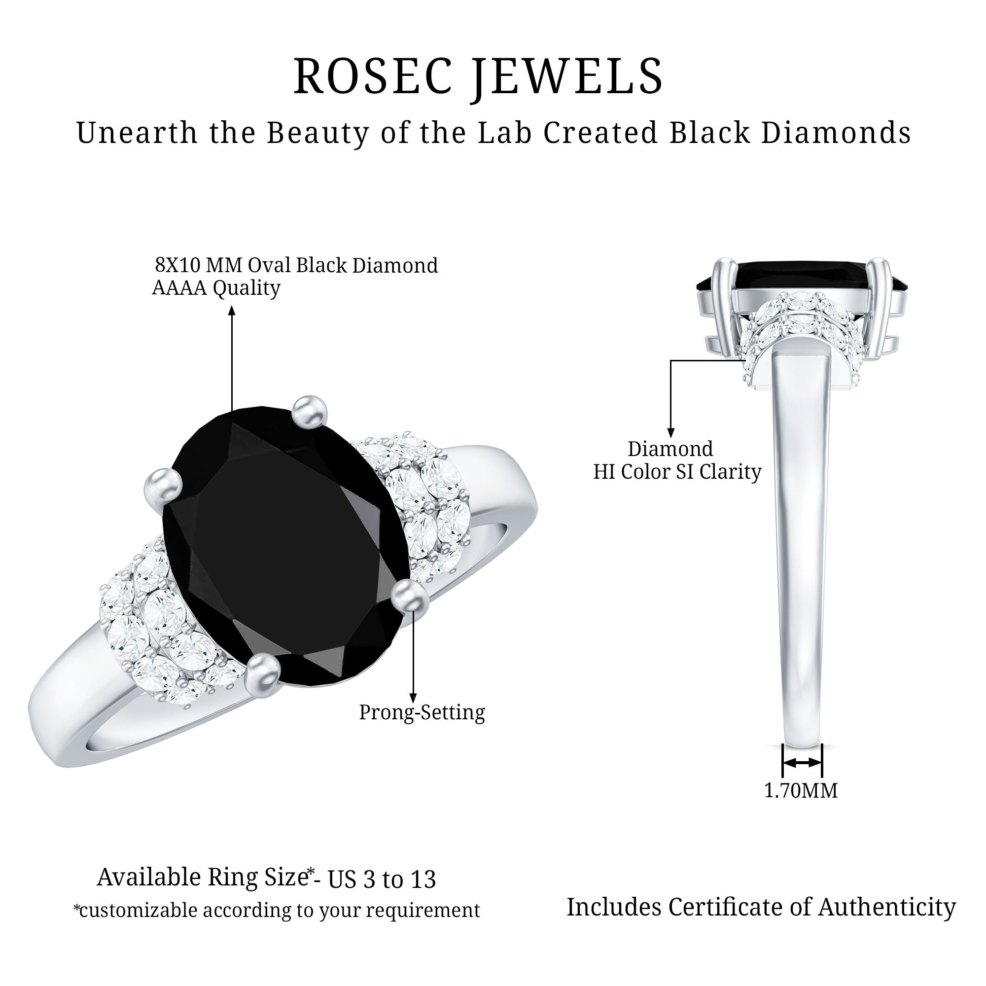 Created Black Diamond and Diamond Oval Engagement Ring