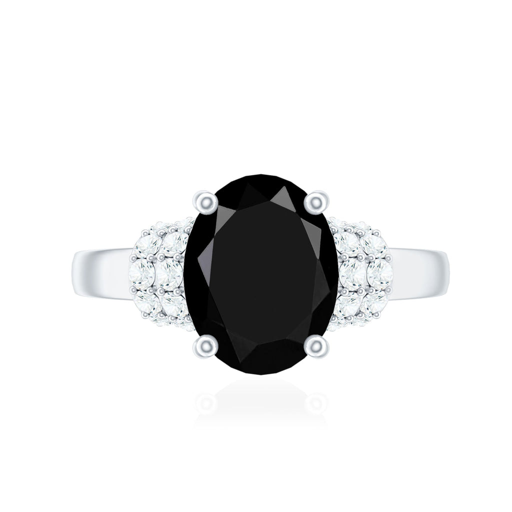 Created Black Diamond and Diamond Oval Engagement Ring