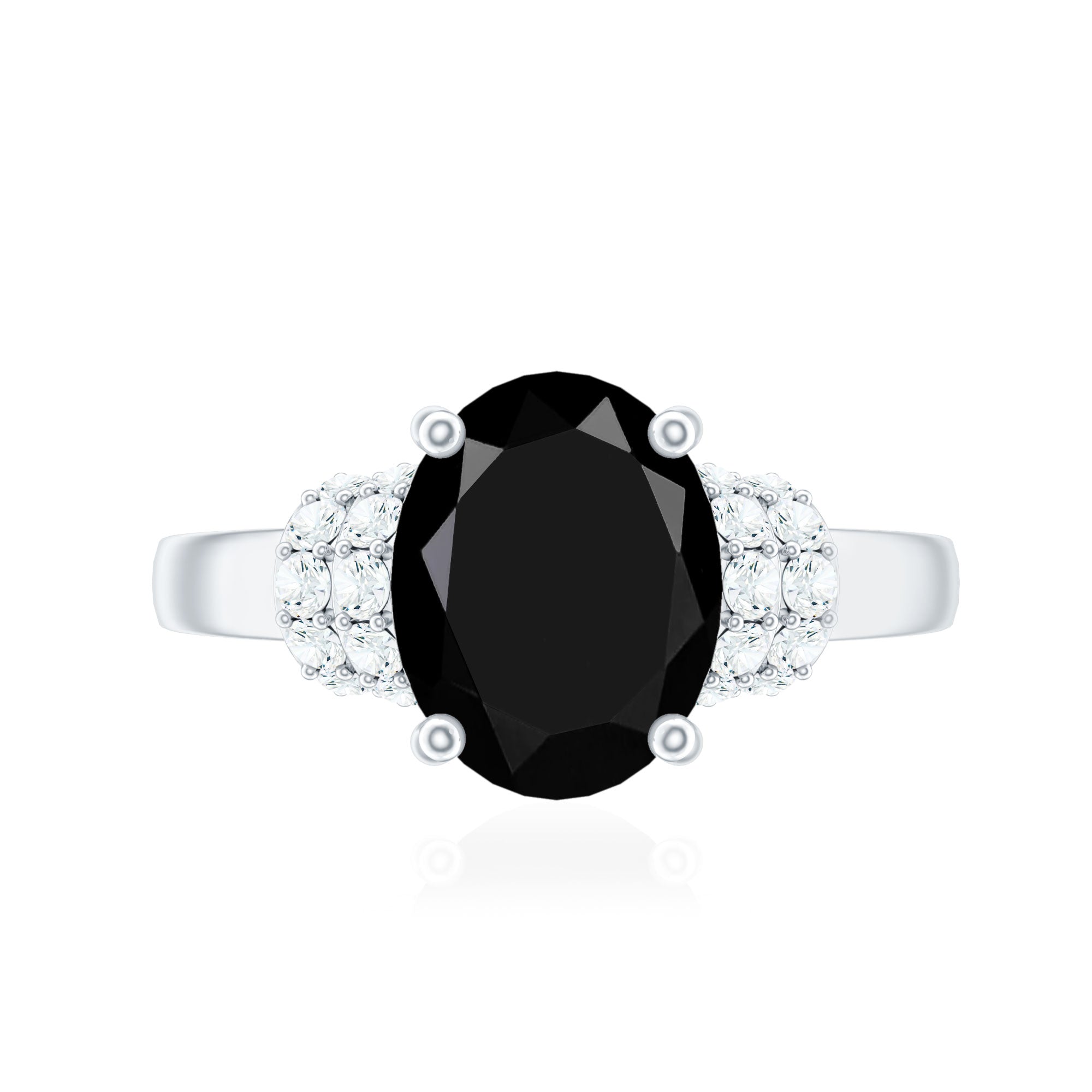 Created Black Diamond and Diamond Oval Engagement Ring