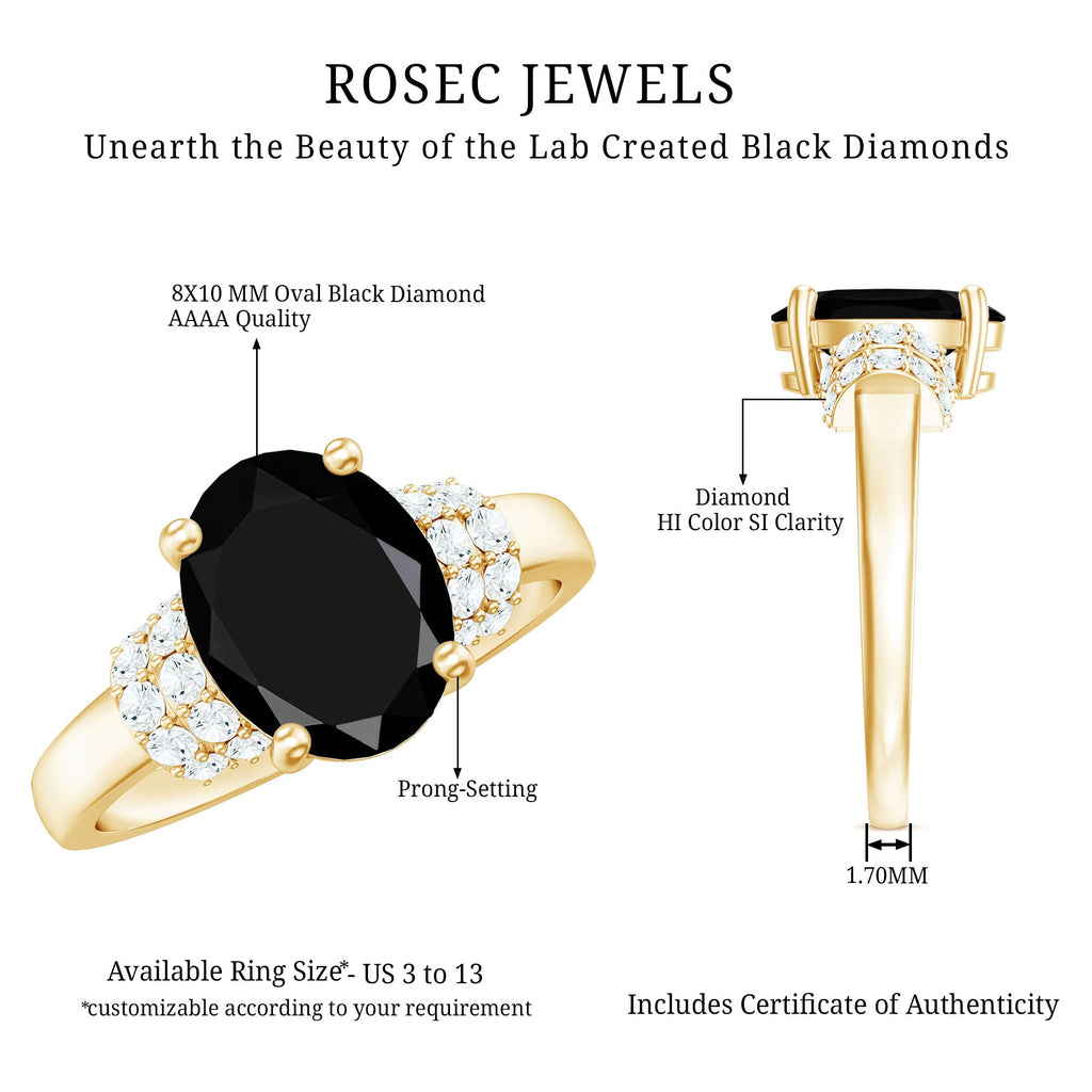 Created Black Diamond and Diamond Oval Engagement Ring