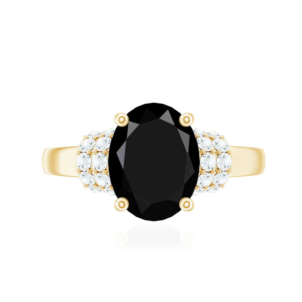 Created Black Diamond and Diamond Oval Engagement Ring