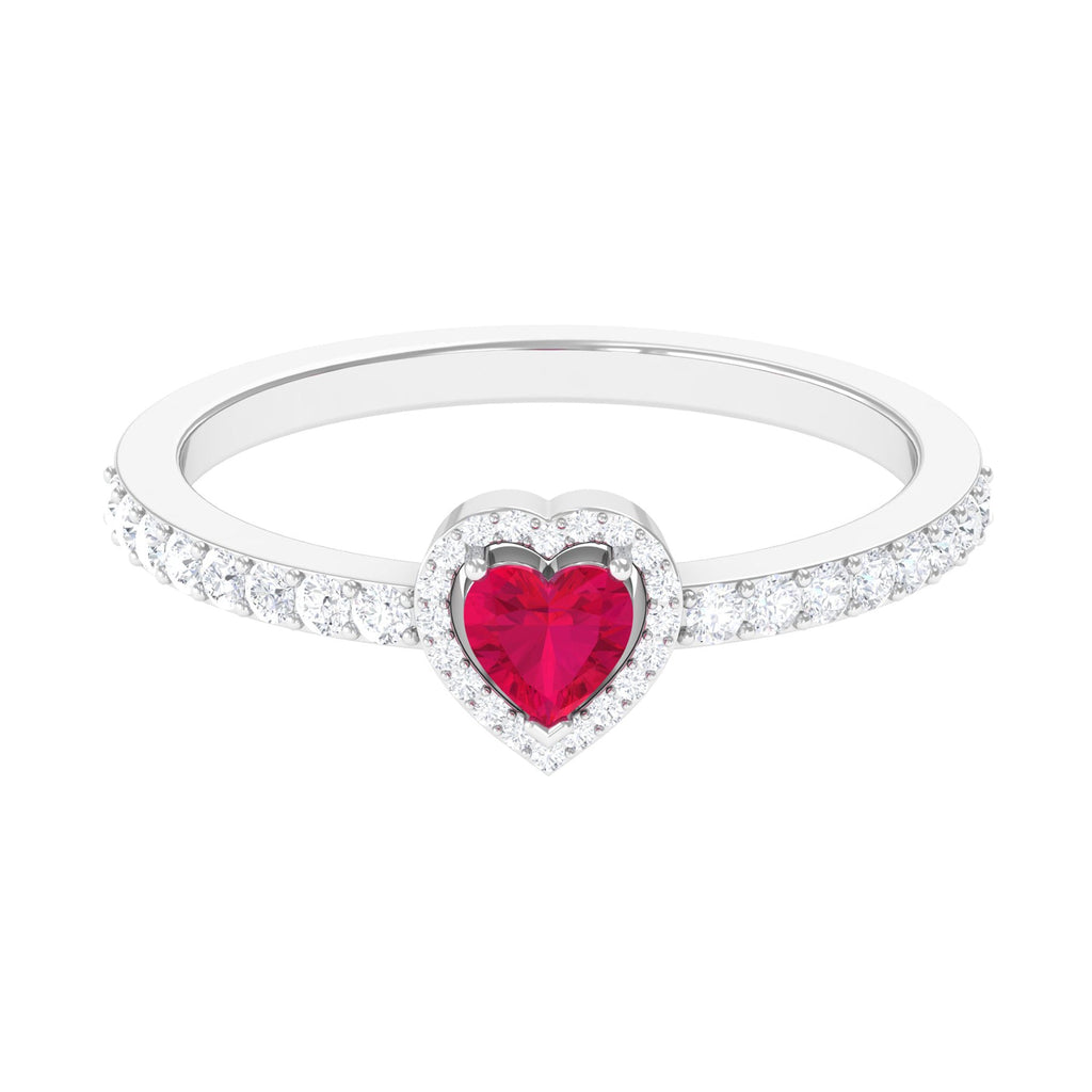 Heart Shape Ruby and Diamond Halo Engagement Ring