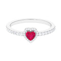 Heart Shape Ruby and Diamond Halo Engagement Ring