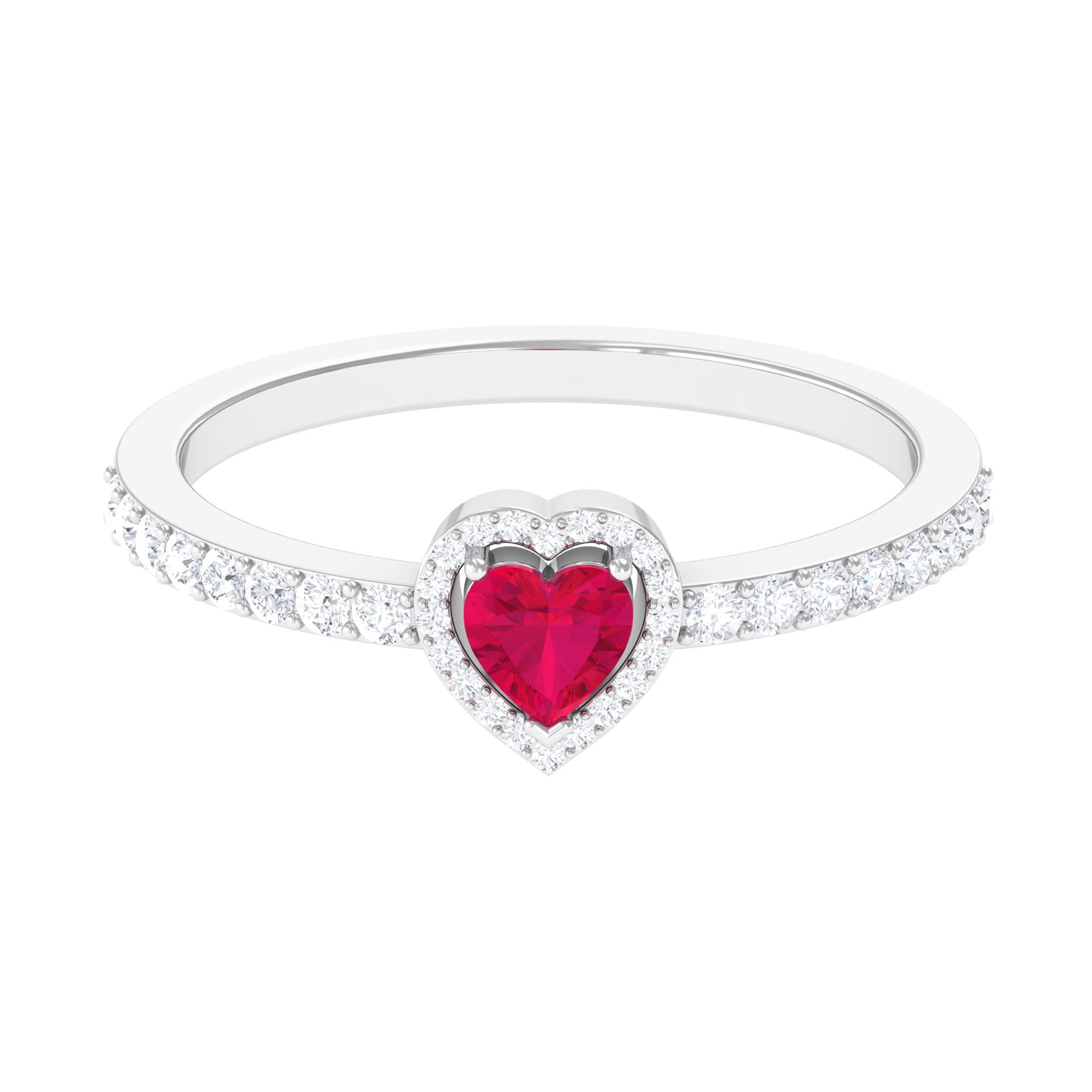 Heart Shape Ruby and Diamond Halo Engagement Ring