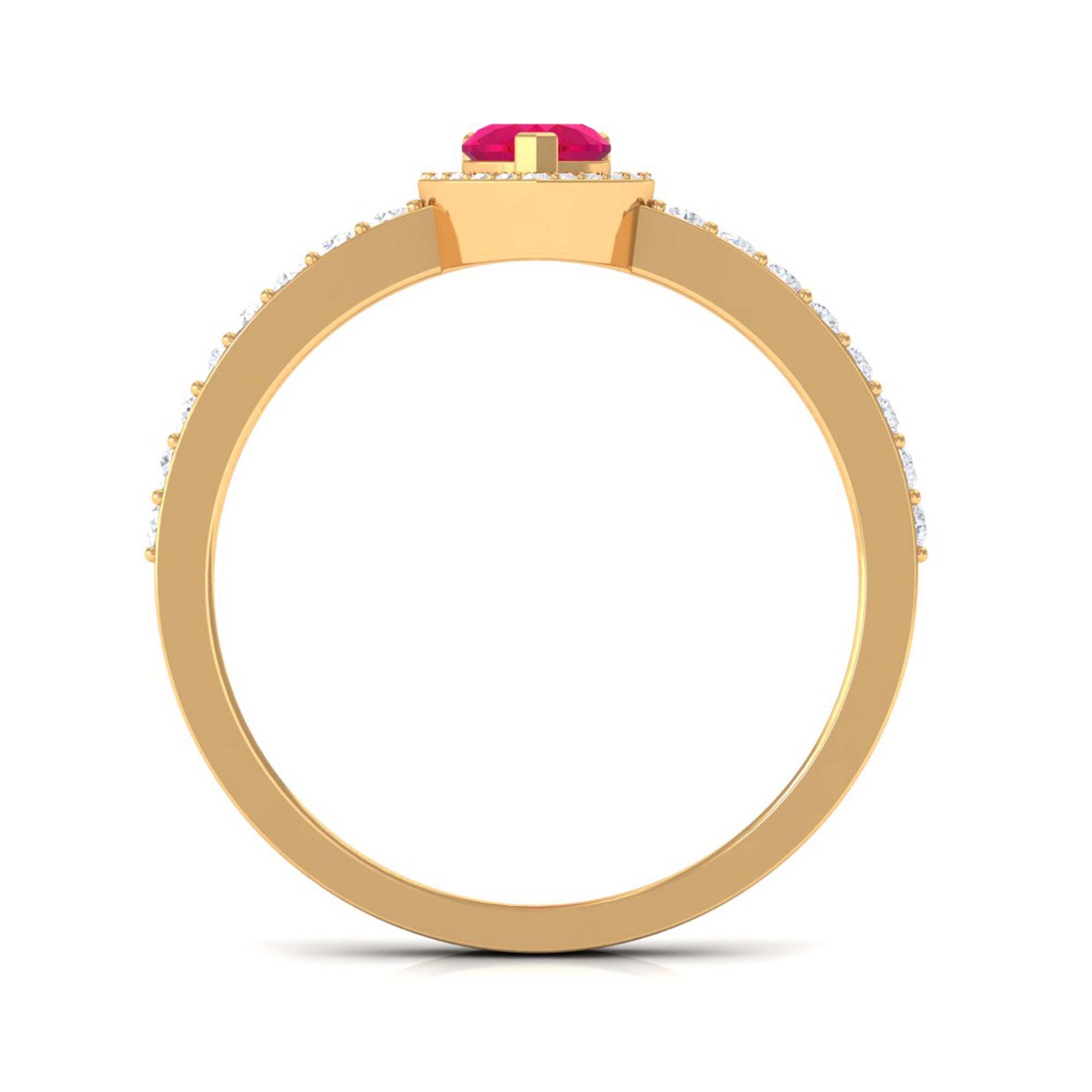 Heart Shape Ruby and Diamond Halo Engagement Ring