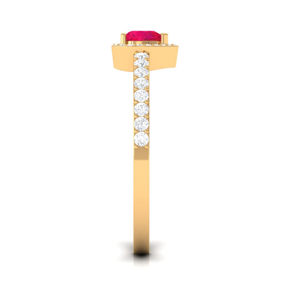 Heart Shape Ruby and Diamond Halo Engagement Ring