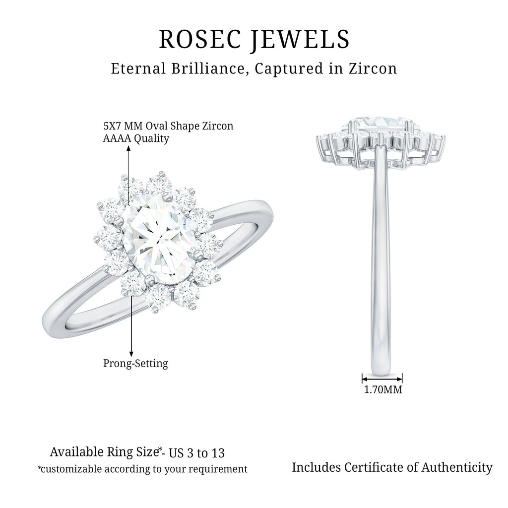 2 CT Princess Diana Inspired Oval Cut Zircon Halo Engagement Ring