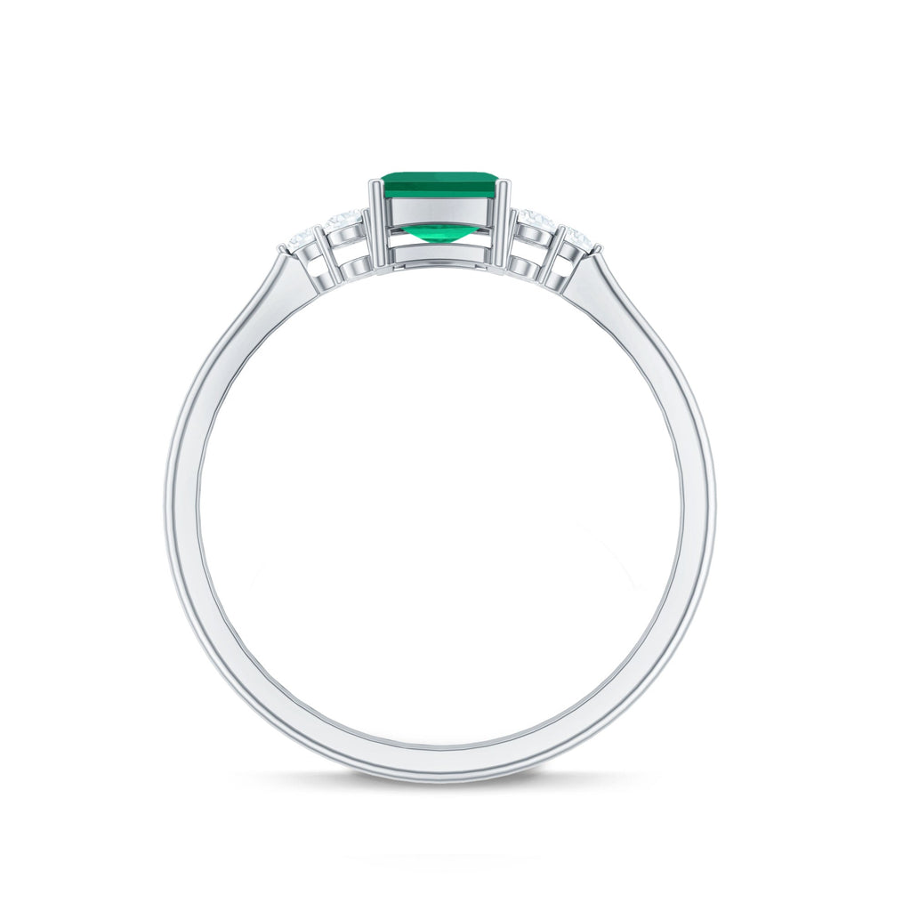 Certified 6X8 mm Lab Grown Emerald Cut Emerald Engagement Ring with Diamond Trio