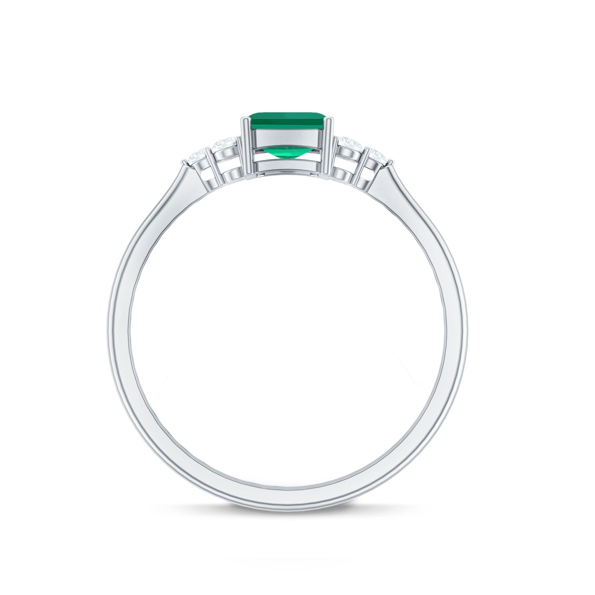 Certified 6X8 mm Lab Grown Emerald Cut Emerald Engagement Ring with Diamond Trio