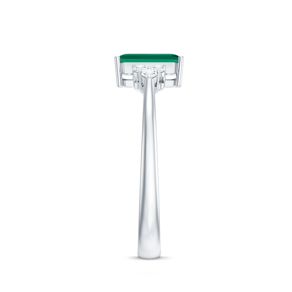 Certified 6X8 mm Lab Grown Emerald Cut Emerald Engagement Ring with Diamond Trio