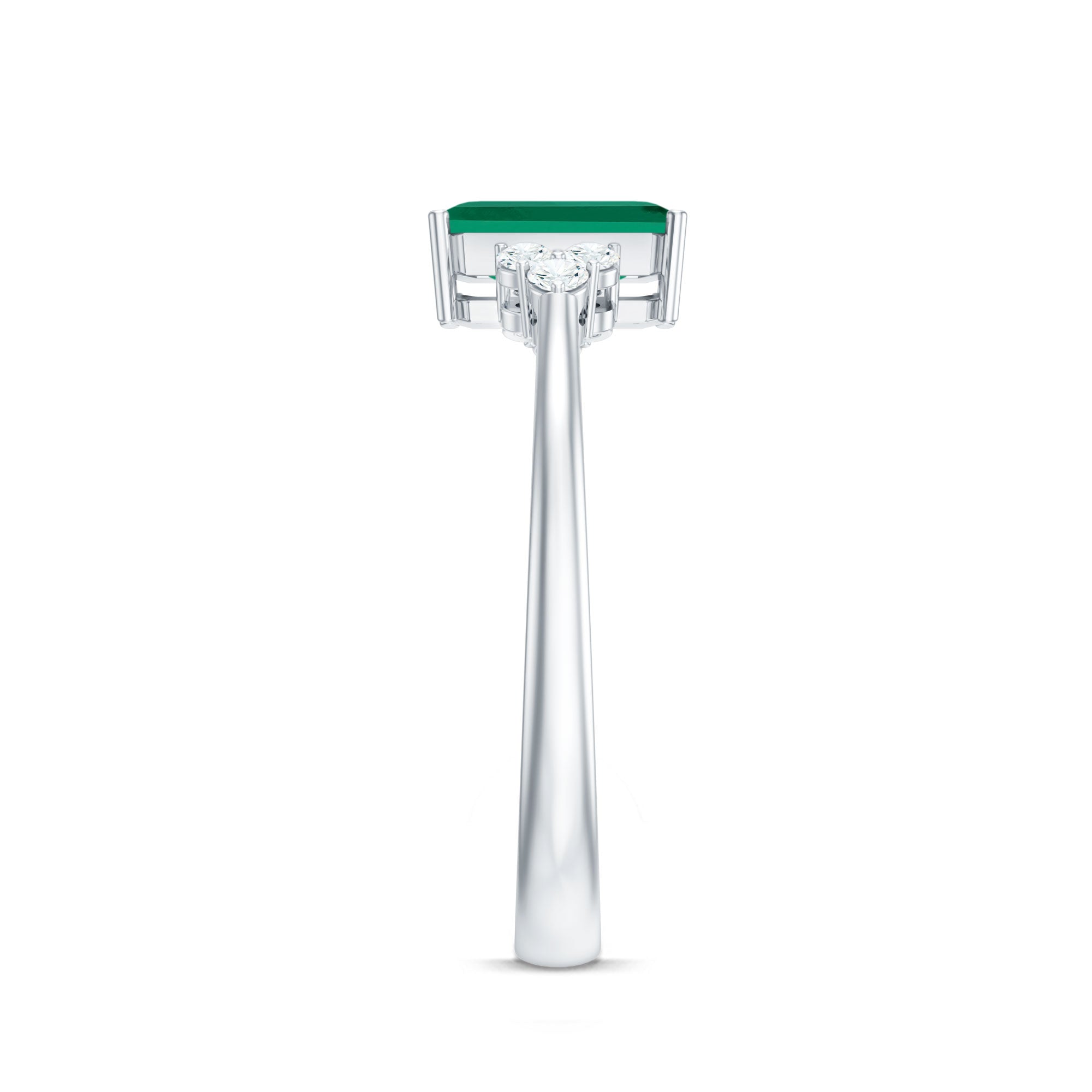 Certified 6X8 mm Lab Grown Emerald Cut Emerald Engagement Ring with Diamond Trio
