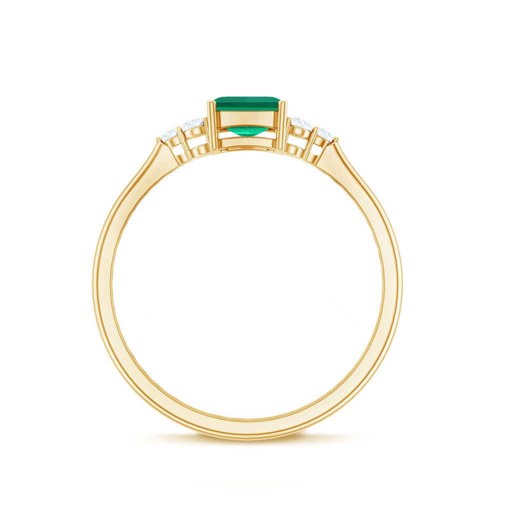 Certified 6X8 mm Lab Grown Emerald Cut Emerald Engagement Ring with Diamond Trio
