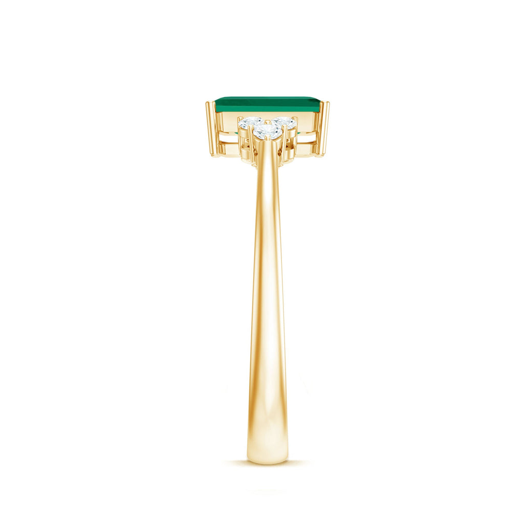 Certified 6X8 mm Lab Grown Emerald Cut Emerald Engagement Ring with Diamond Trio