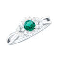 Certified Lab Grown Emerald Diamond Flower Engagement Ring with Split Shank