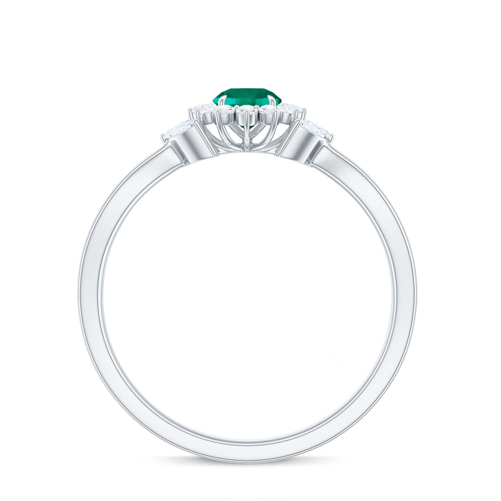 Certified Lab Grown Emerald Diamond Flower Engagement Ring with Split Shank
