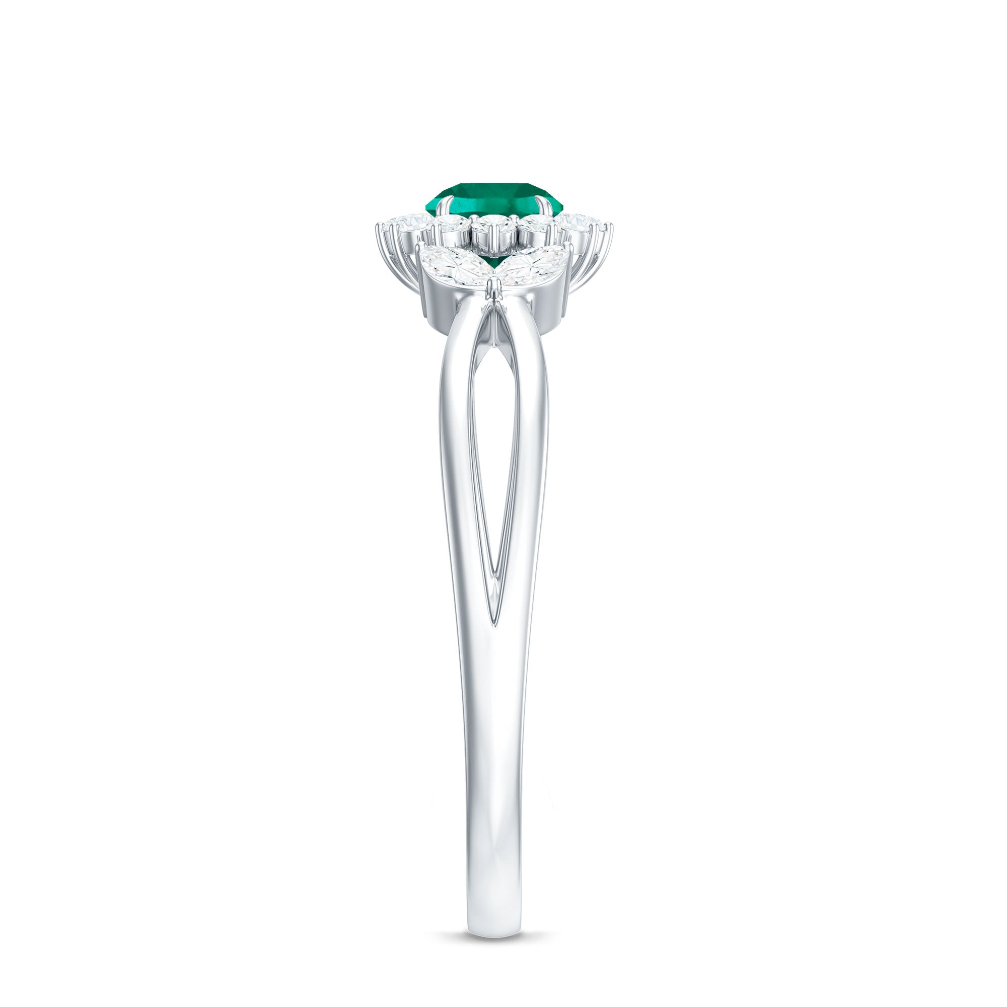 Certified Lab Grown Emerald Diamond Flower Engagement Ring with Split Shank