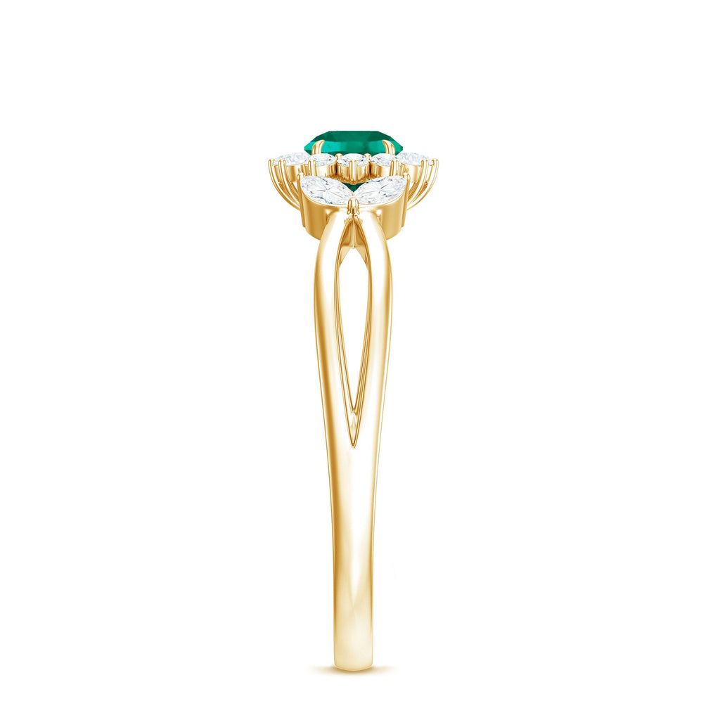 Certified Lab Grown Emerald Diamond Flower Engagement Ring with Split Shank