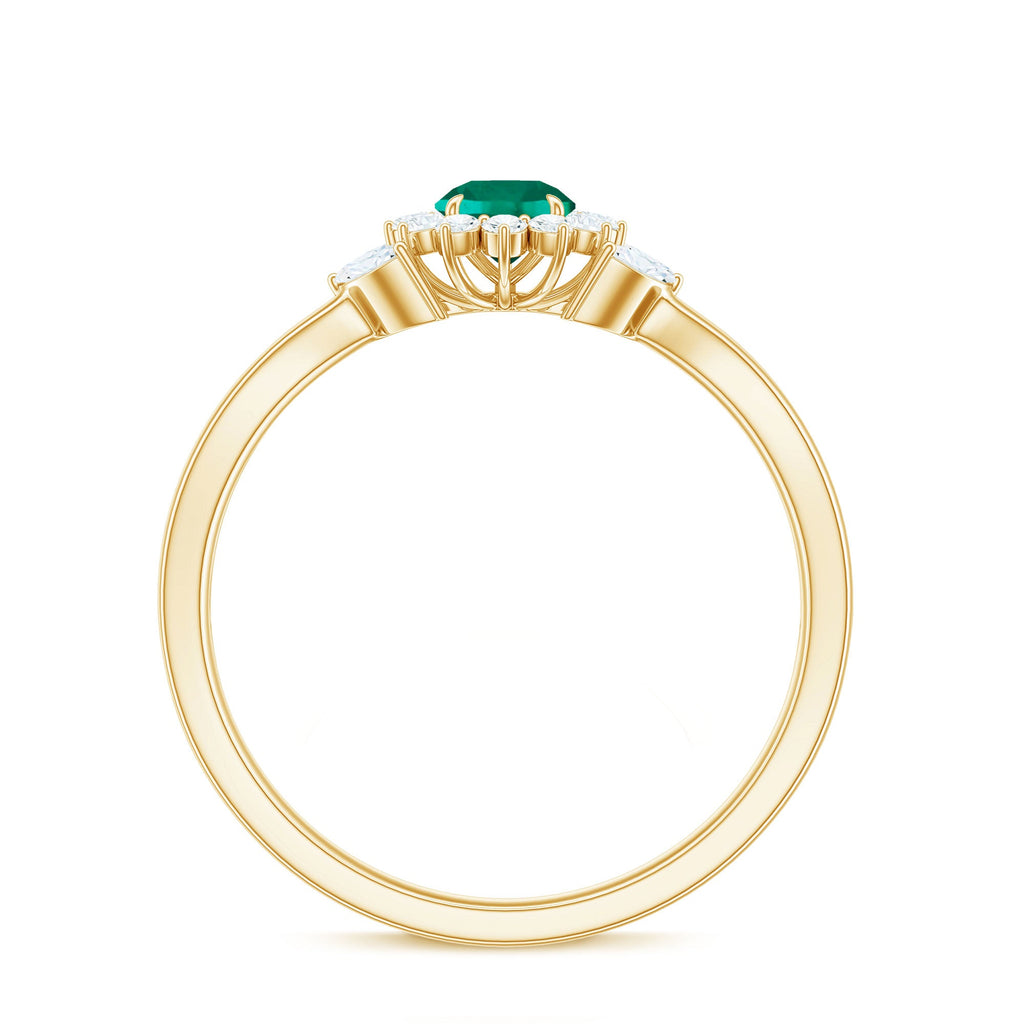 Certified Lab Grown Emerald Diamond Flower Engagement Ring with Split Shank