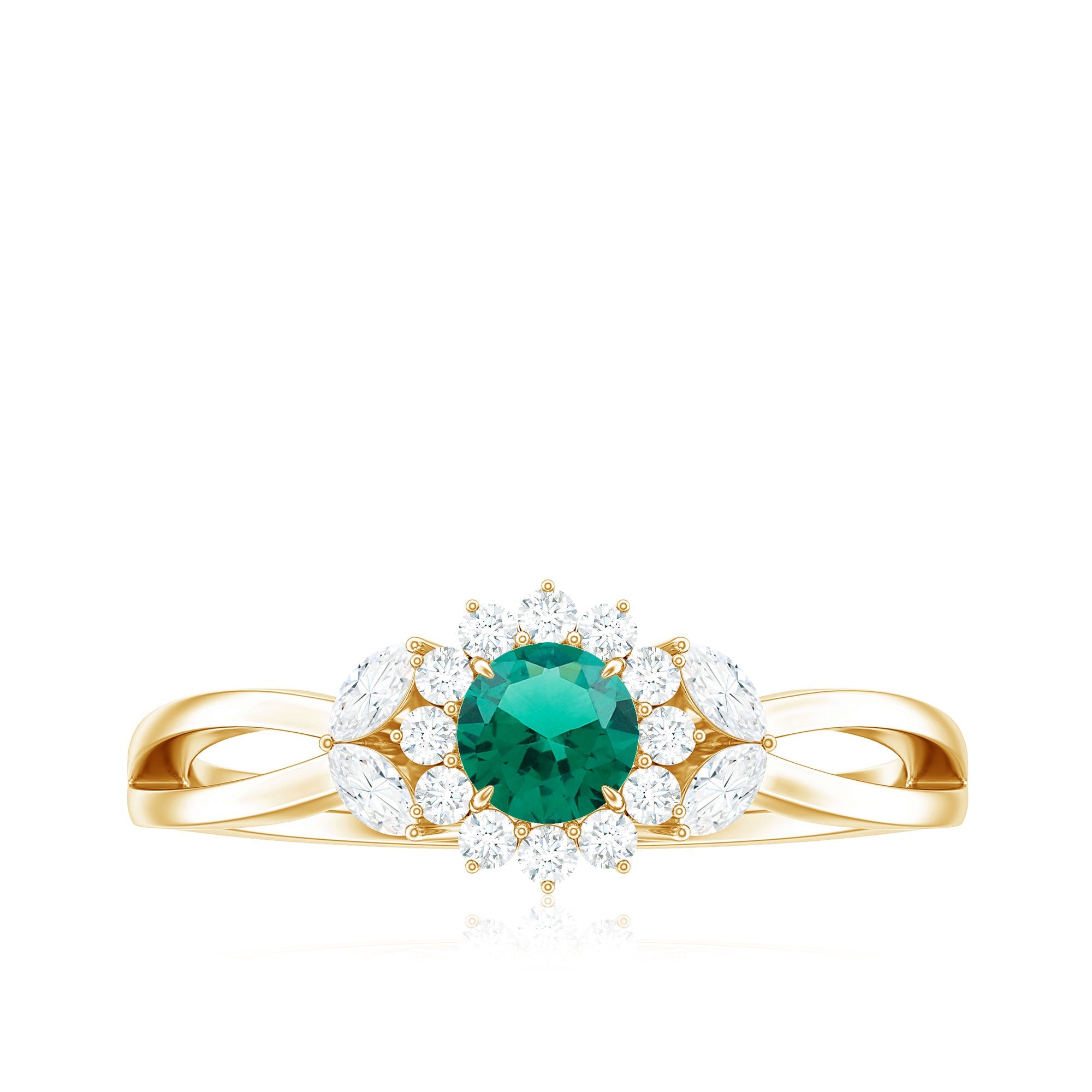 Certified Lab Grown Emerald Diamond Flower Engagement Ring with Split Shank