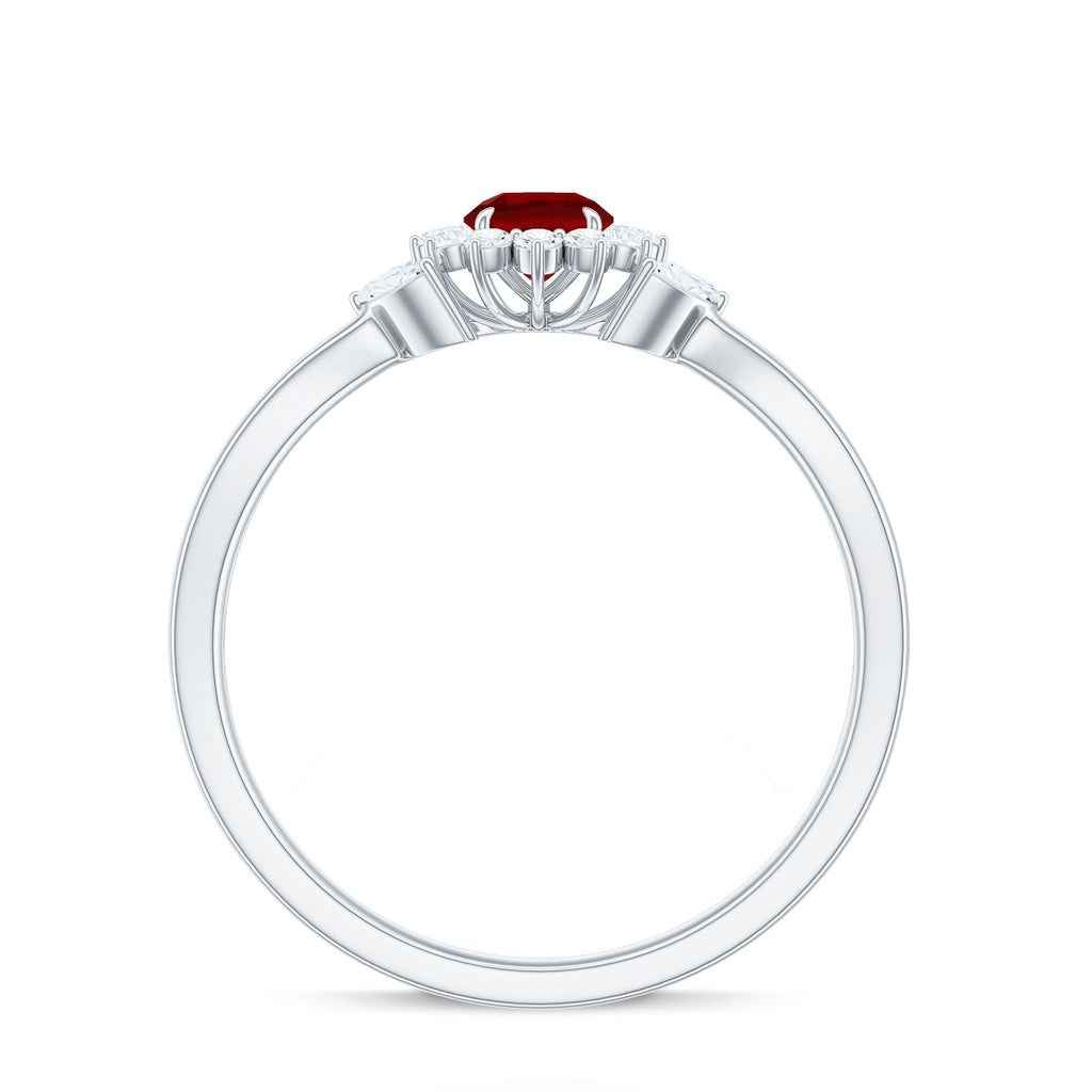 Created Ruby and Moissanite Flower Engagement Ring in Split Shank