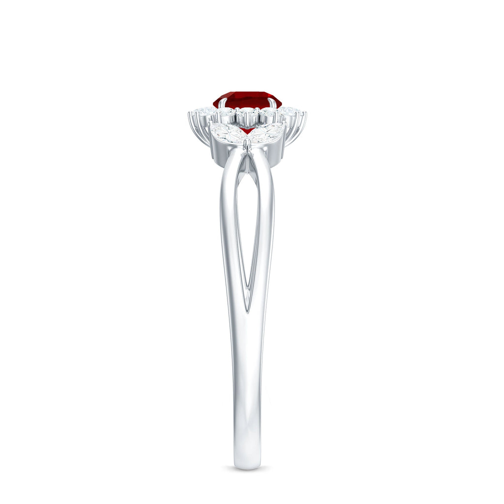 Created Ruby and Moissanite Flower Engagement Ring in Split Shank