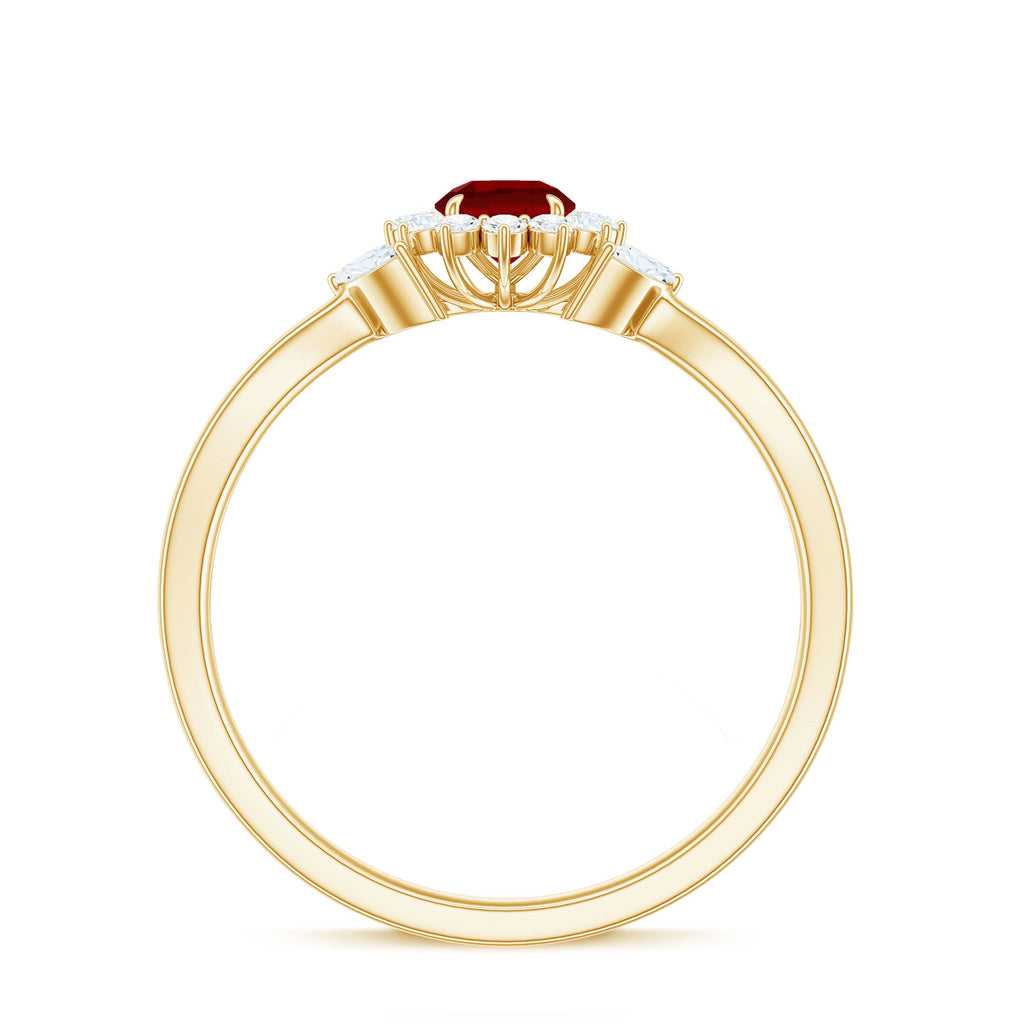 Created Ruby and Moissanite Flower Engagement Ring in Split Shank