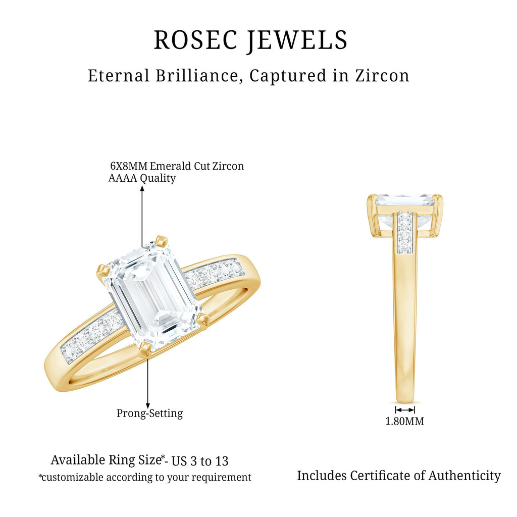 Octagon Cut Cubic Zirconia Solitaire Engagement Ring in Gold
