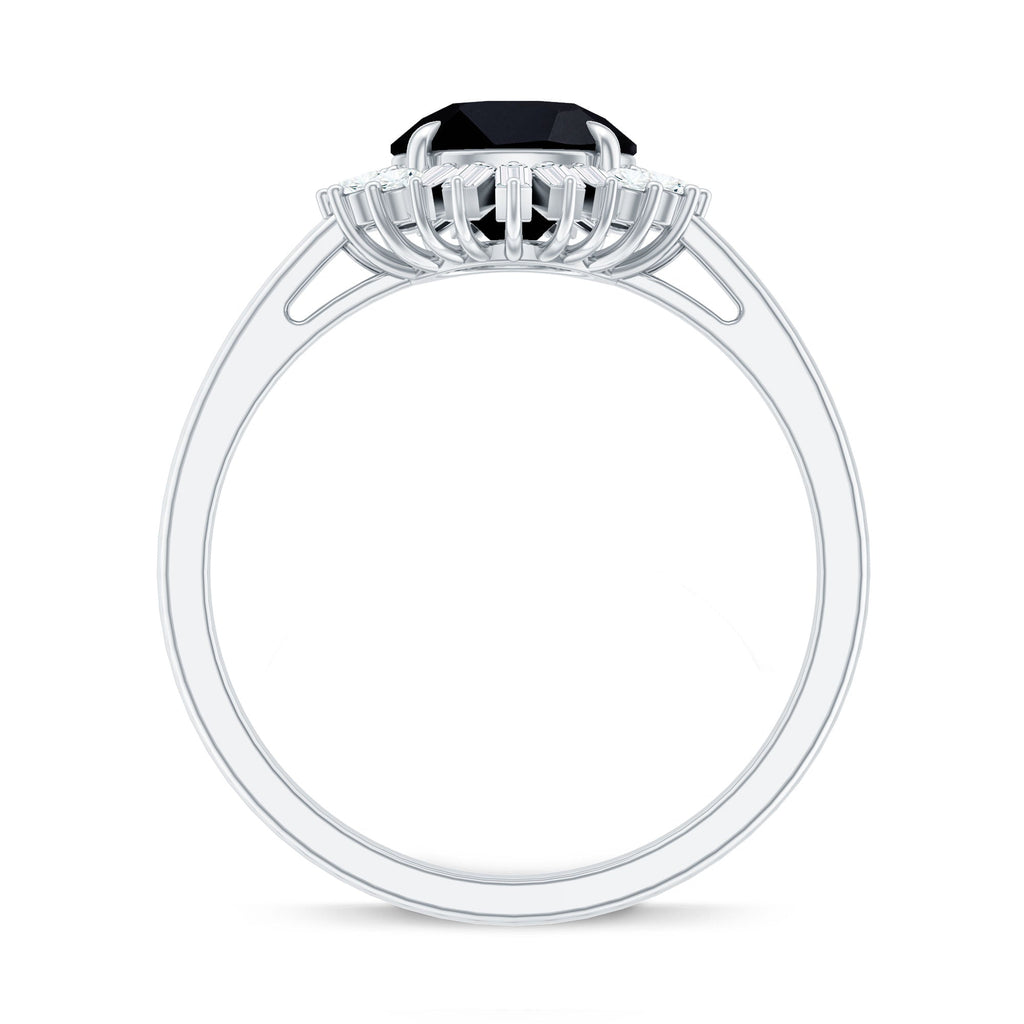 8mm Round Black Onyx Cocktail Ring with Diamond Halo