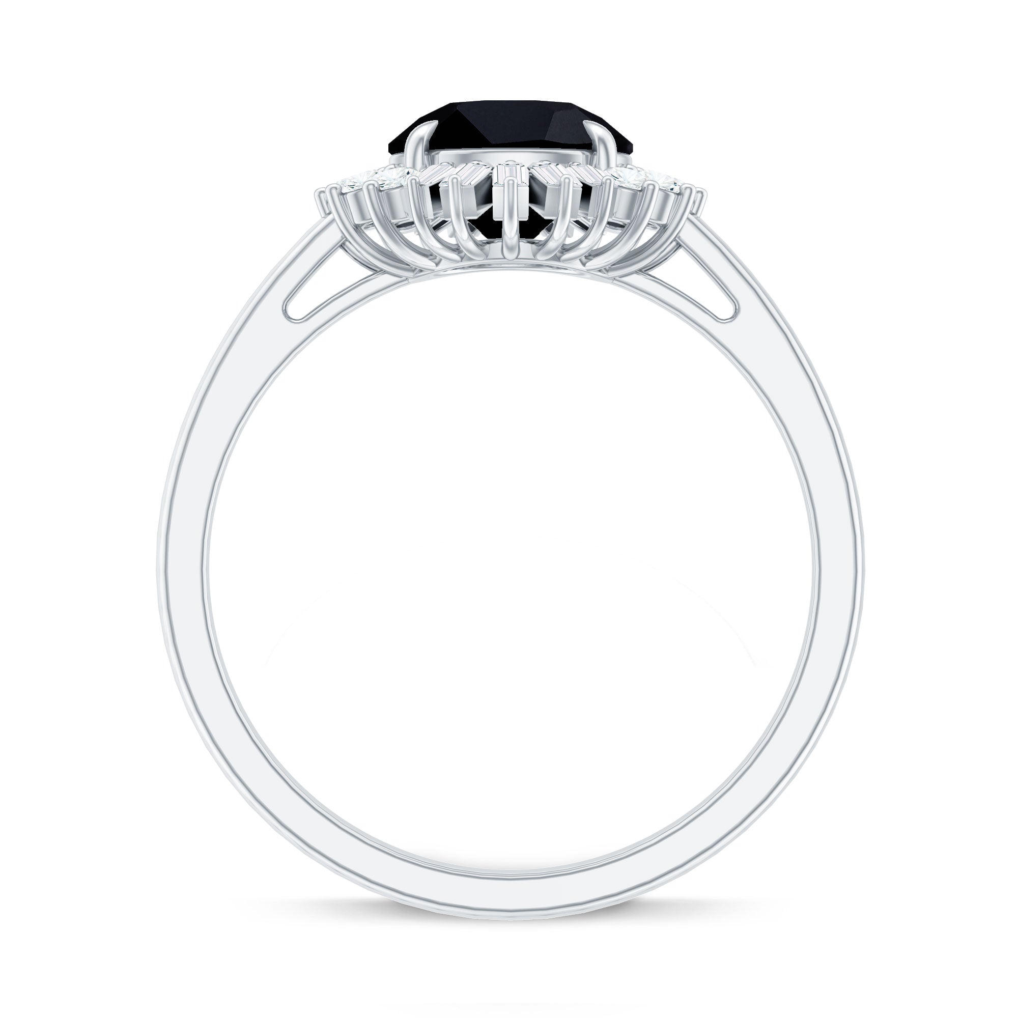 8mm Round Black Onyx Cocktail Ring with Diamond Halo