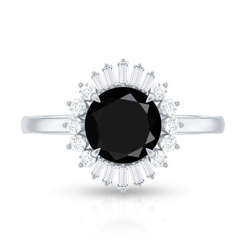 8mm Round Black Onyx Cocktail Ring with Diamond Halo