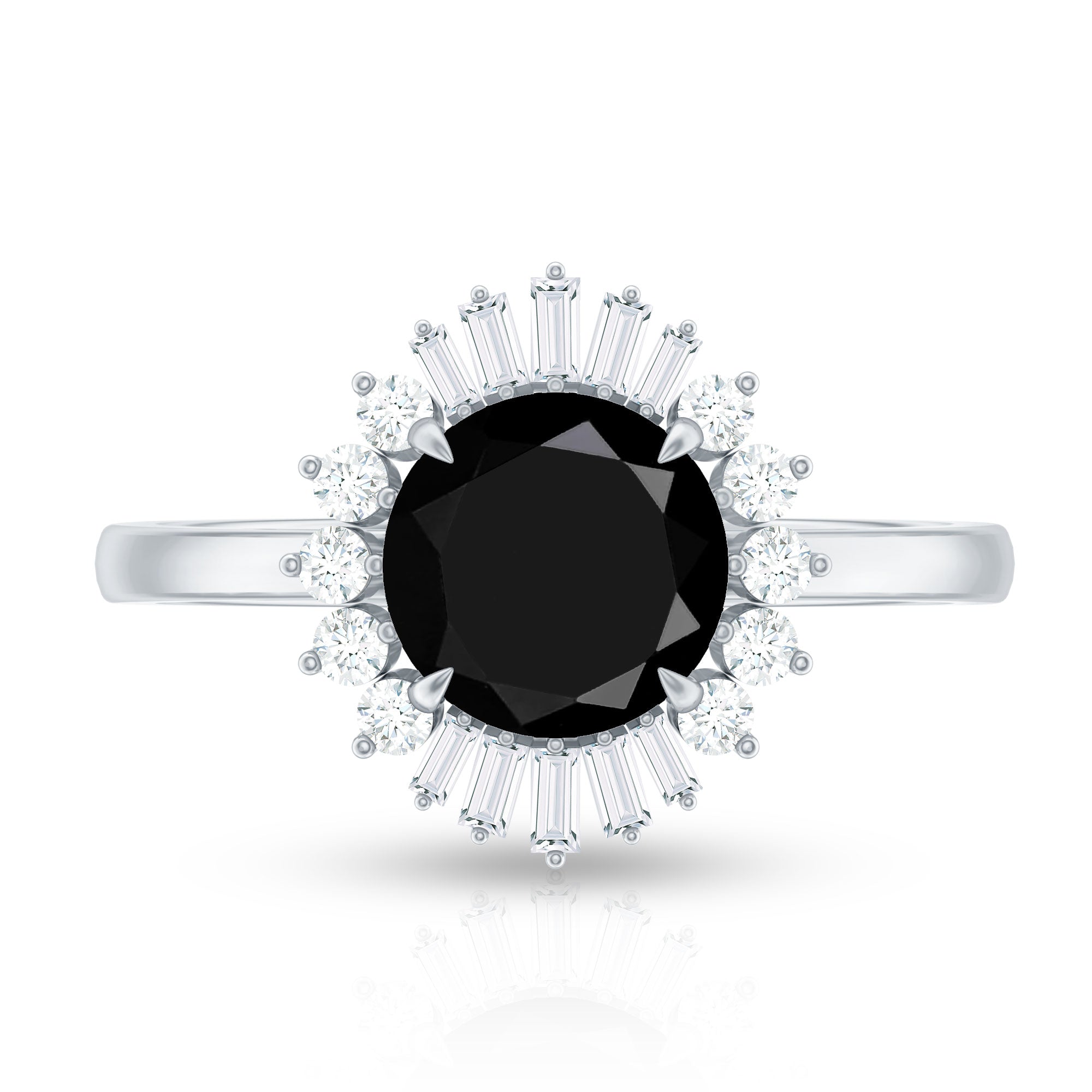 8mm Round Black Onyx Cocktail Ring with Diamond Halo