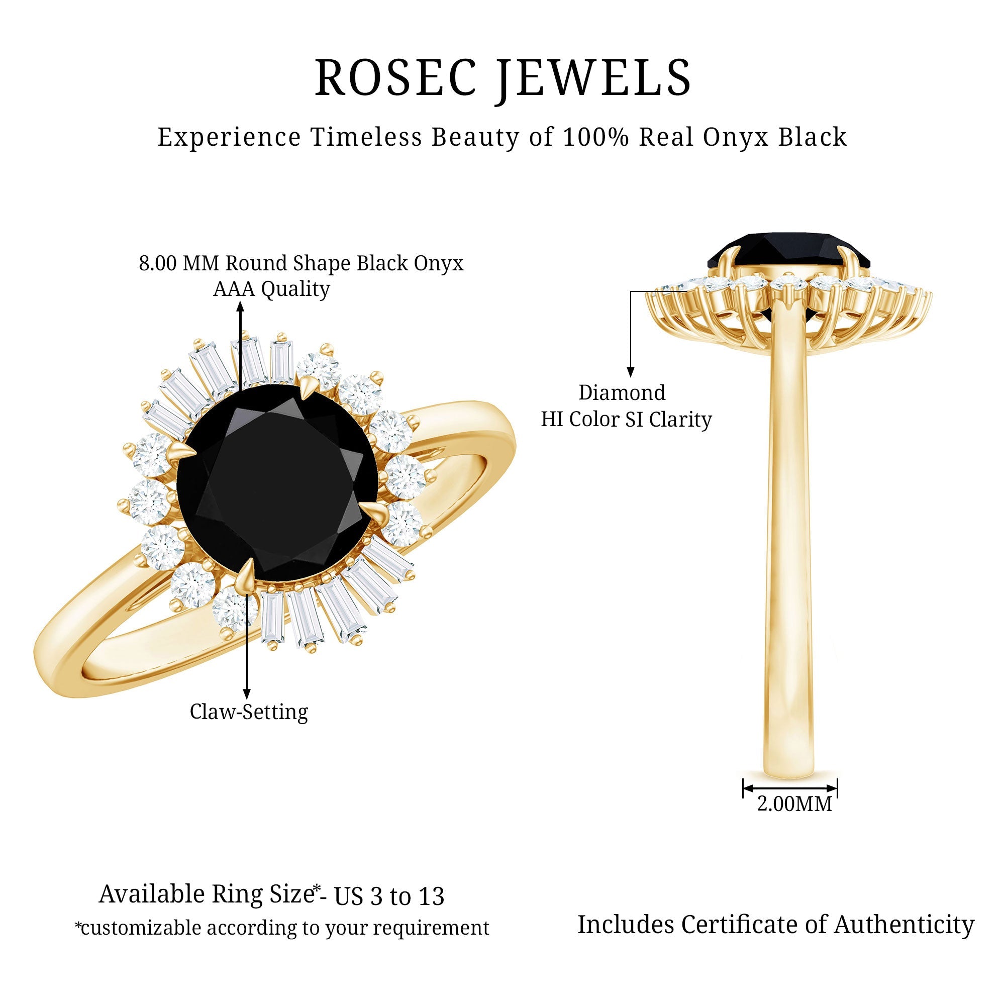 8mm Round Black Onyx Cocktail Ring with Diamond Halo