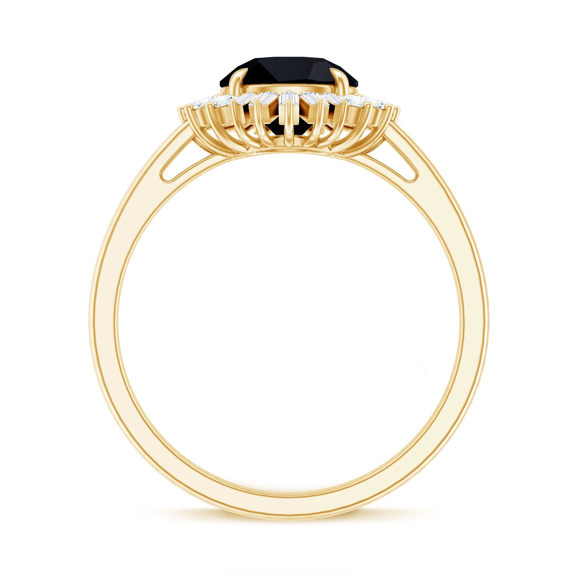 8mm Round Black Onyx Cocktail Ring with Diamond Halo